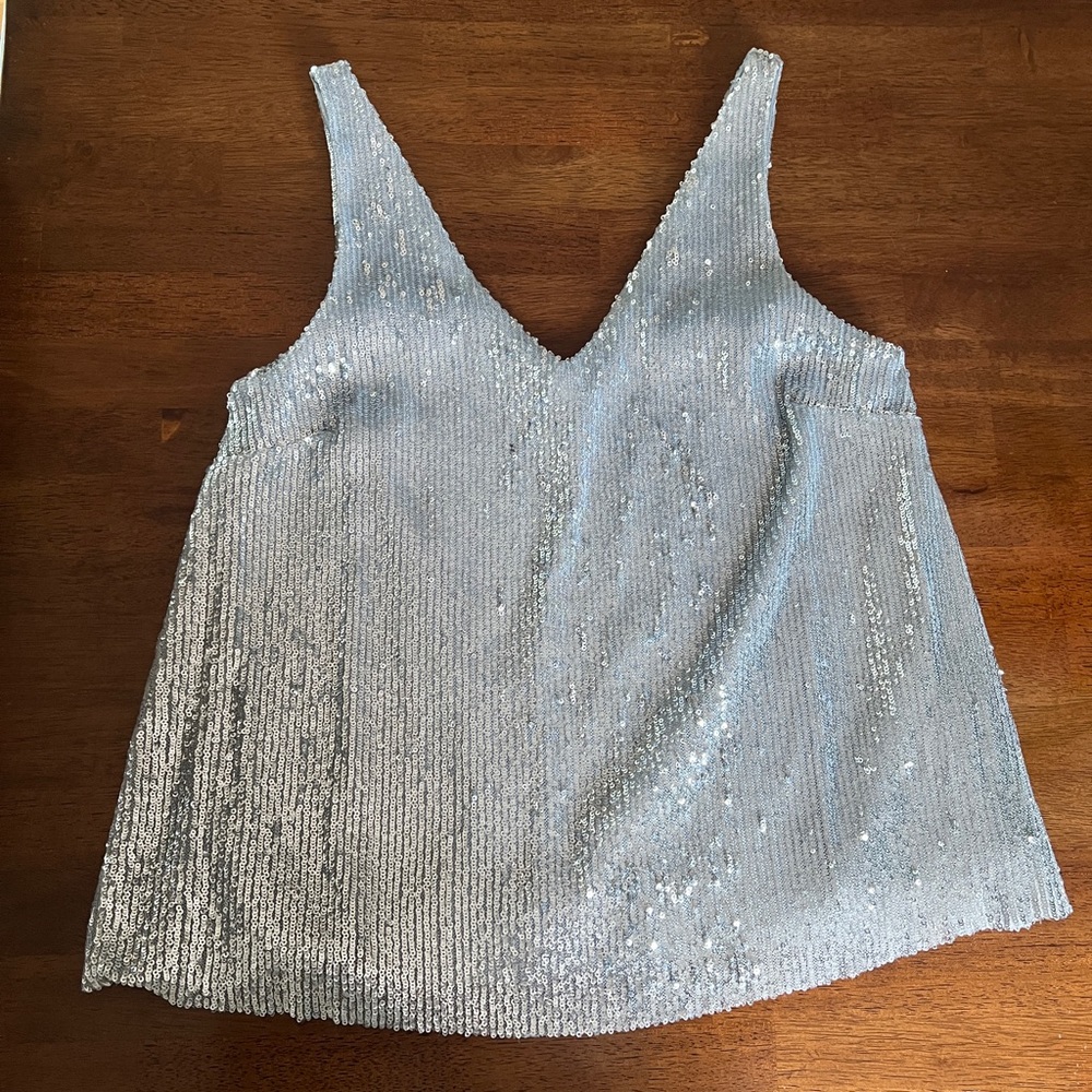Sparkle! Silver sequin top NWOT XS